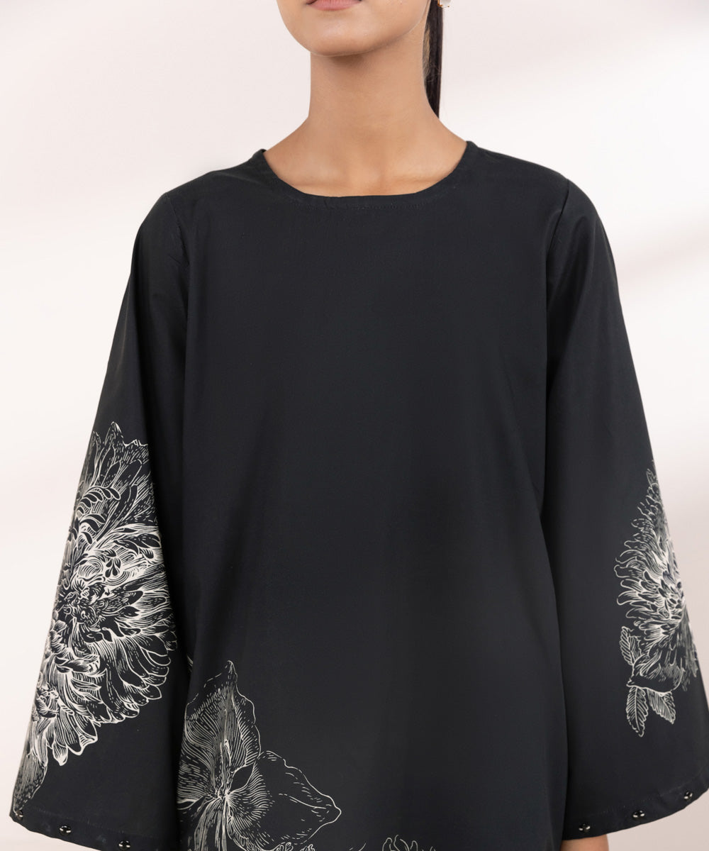 Women's Pret Cambric Black Printed A-Line Shirt