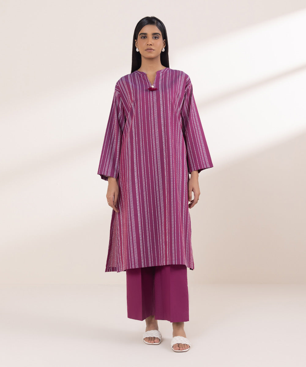 Women's Pret Yarn Dyed Solid Magenta Boxy Shirt