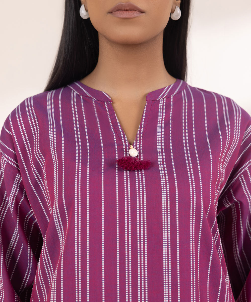 Women's Pret Yarn Dyed Solid Magenta Boxy Shirt