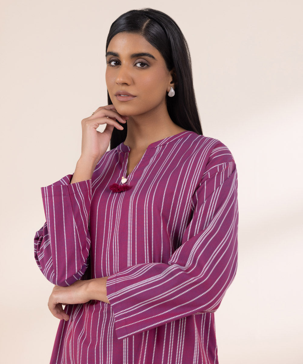 Women's Pret Yarn Dyed Solid Magenta Boxy Shirt