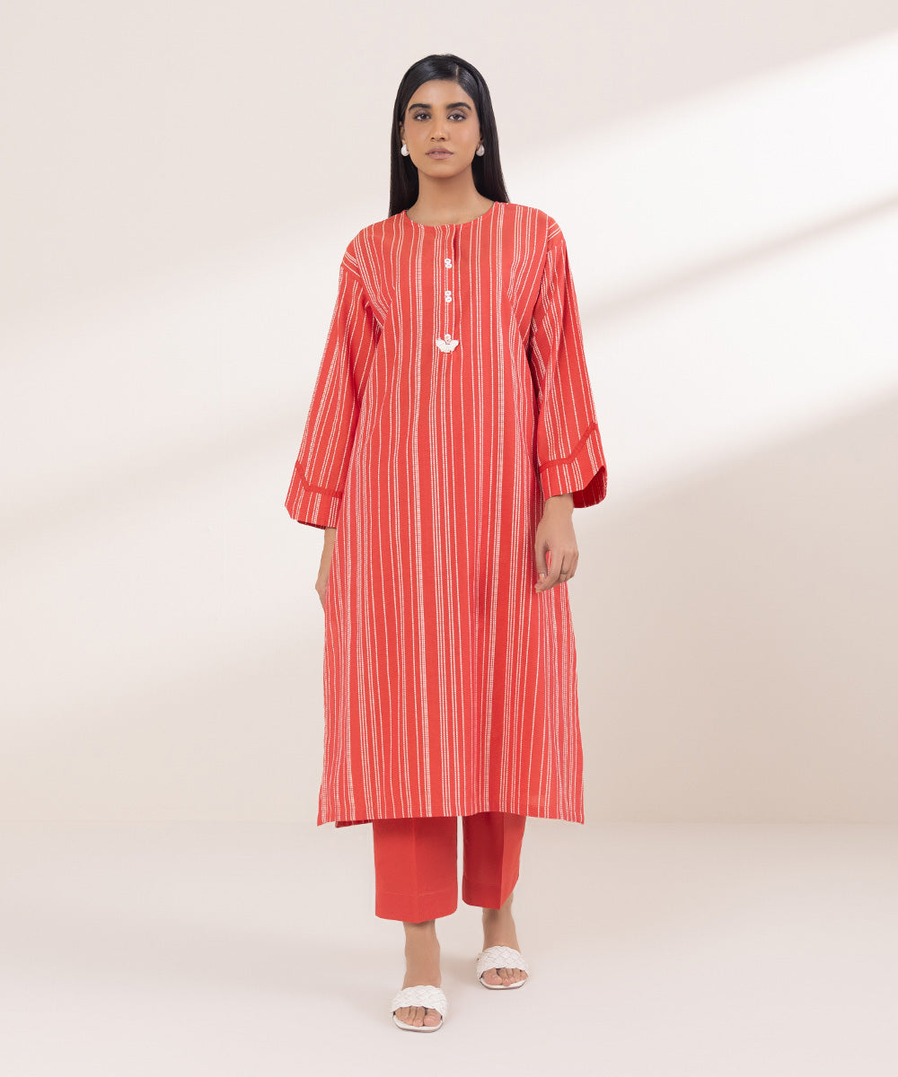 Women's Pret Yarn Dyed Solid Coral Boxy Shirt