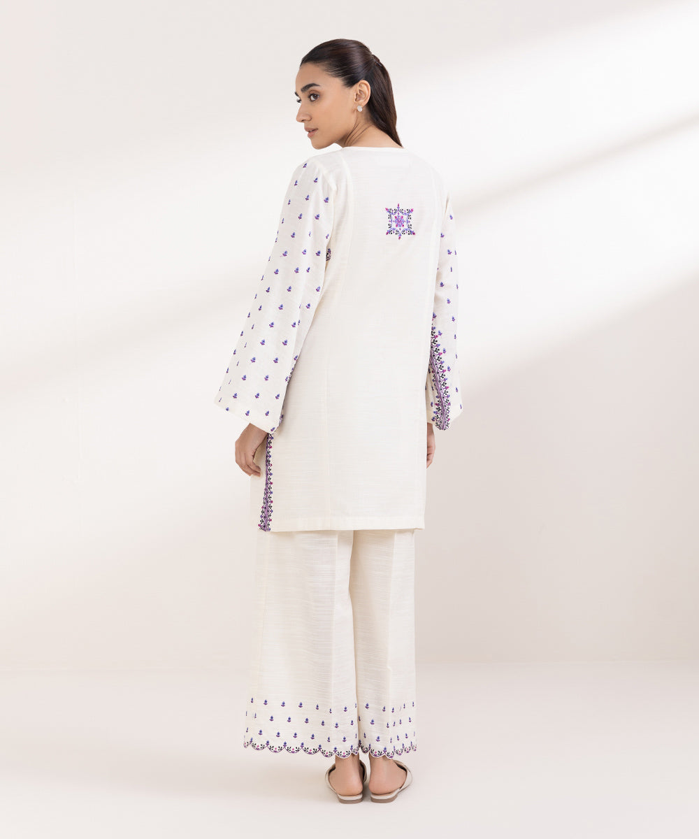 Women's Pret Light Khaddar Embroidered Off White Boxy Shirt