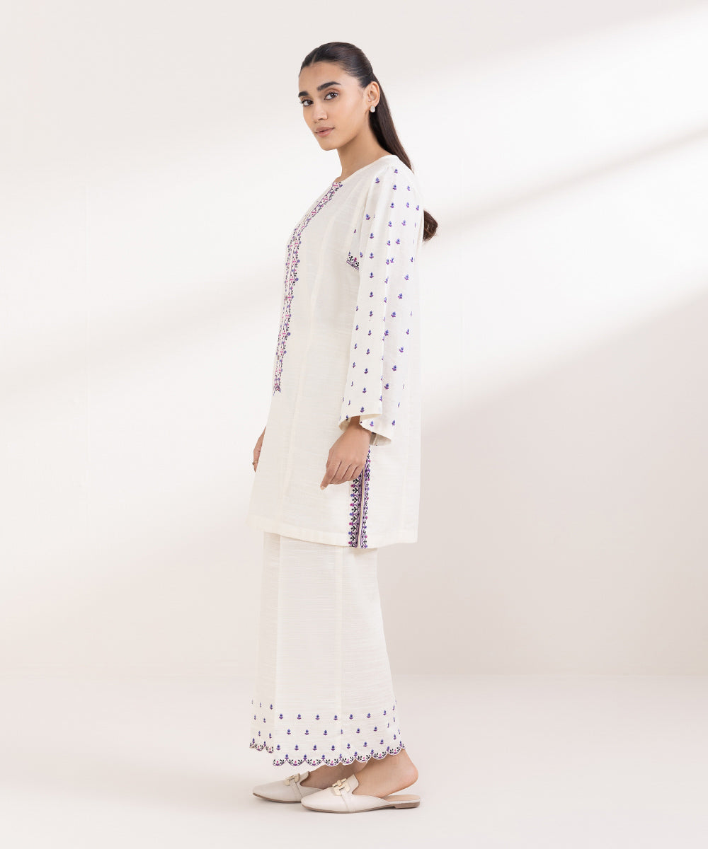 Women's Pret Light Khaddar Embroidered Off White Boxy Shirt