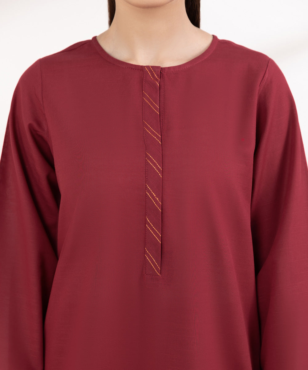 Women's Pret Light Khaddar Solid Red A-Line Shirt