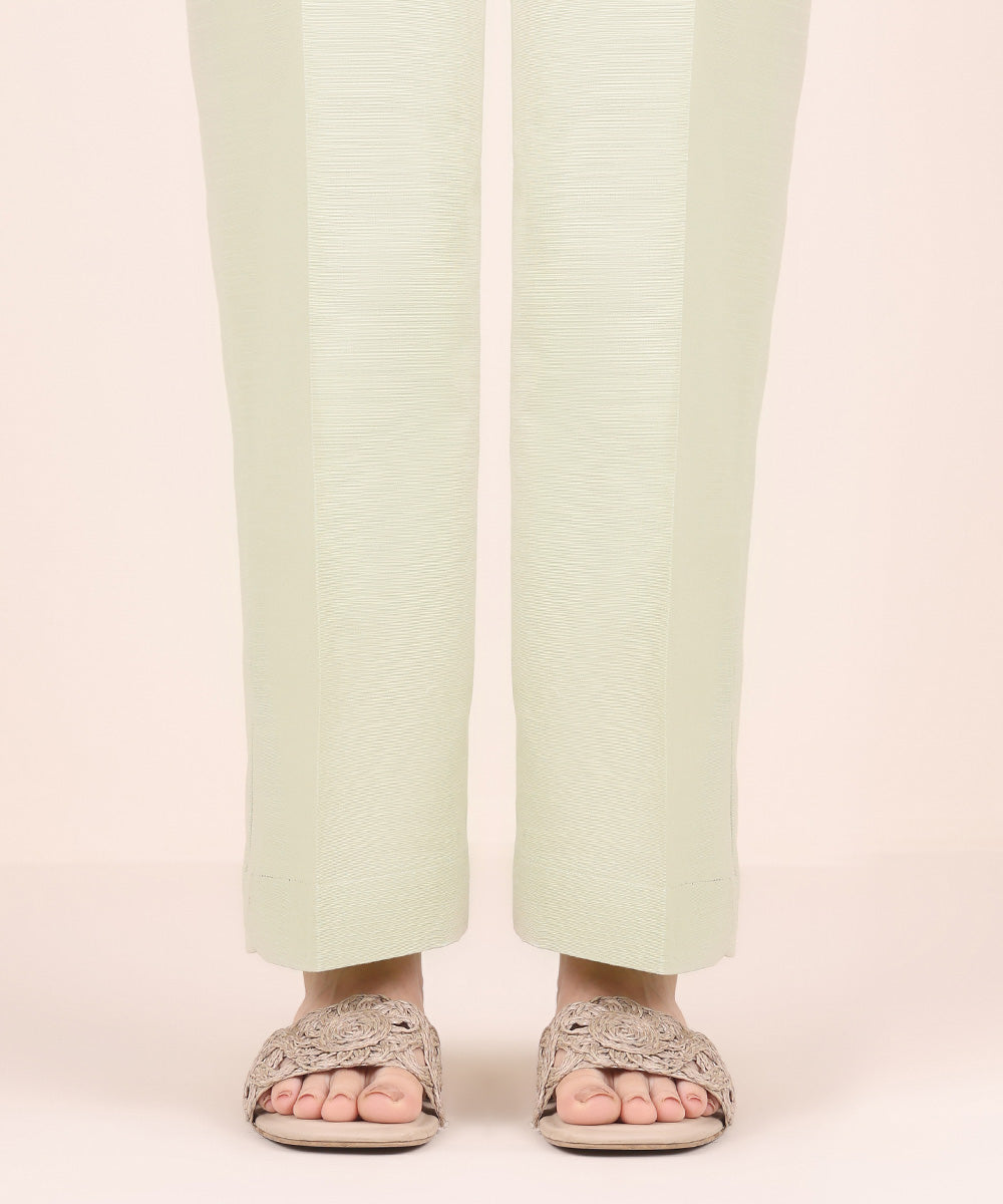 Women's Pret Khaddar Green Solid Straight Pants