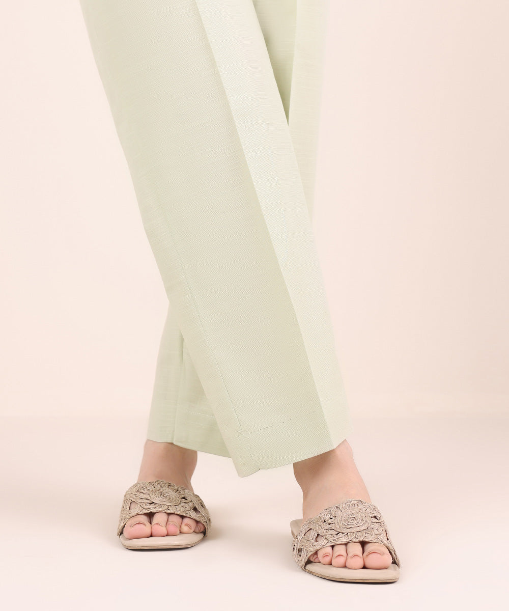 Women's Pret Khaddar Green Solid Straight Pants