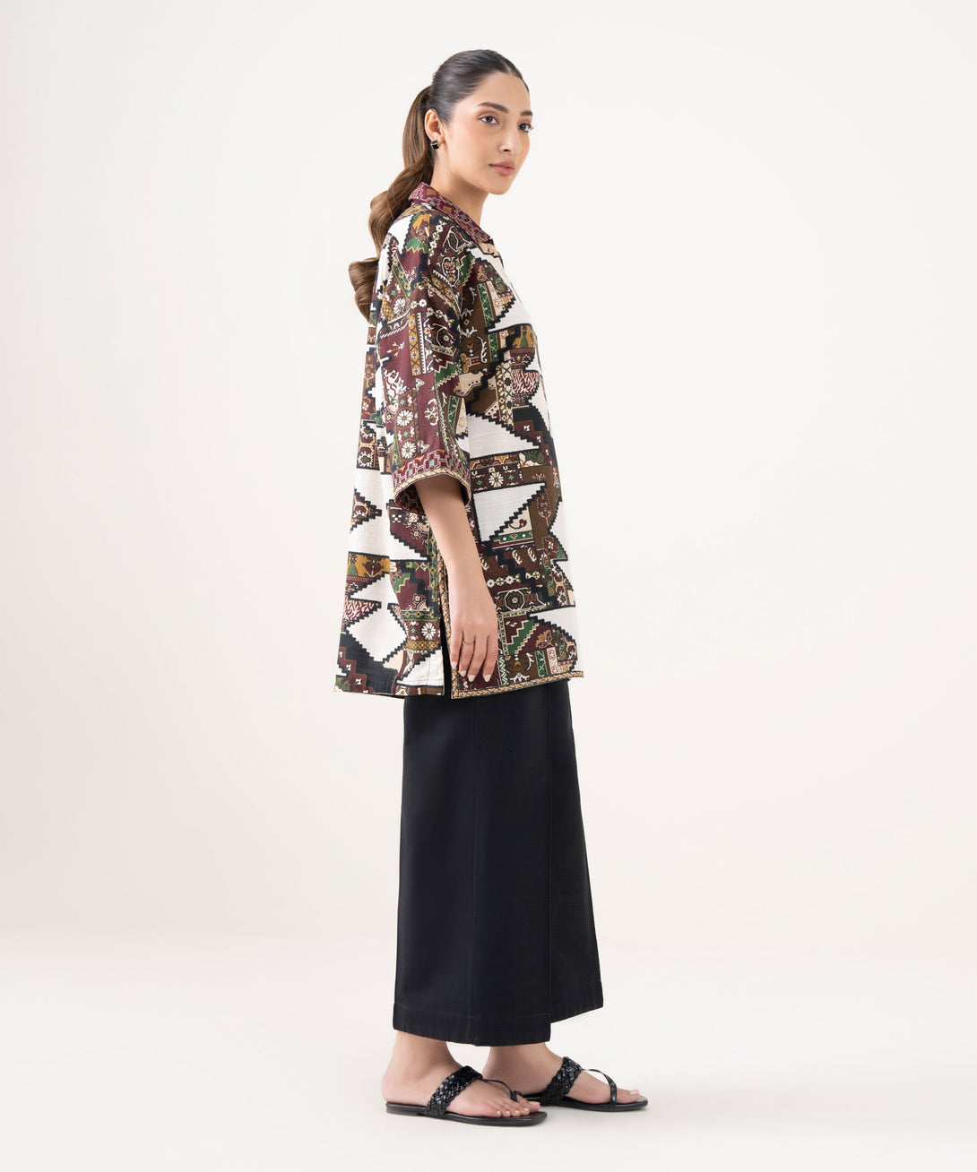 Women's RTW Light Khaddar Embroidered Brown Drop Shoulder Shirt