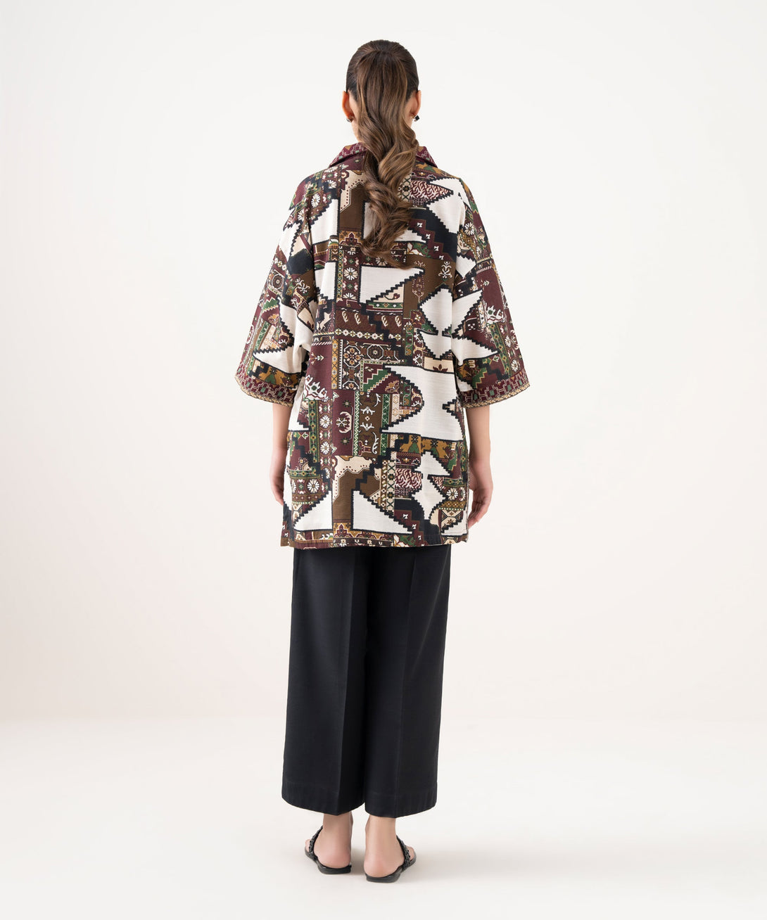Women's RTW Light Khaddar Embroidered Brown Drop Shoulder Shirt