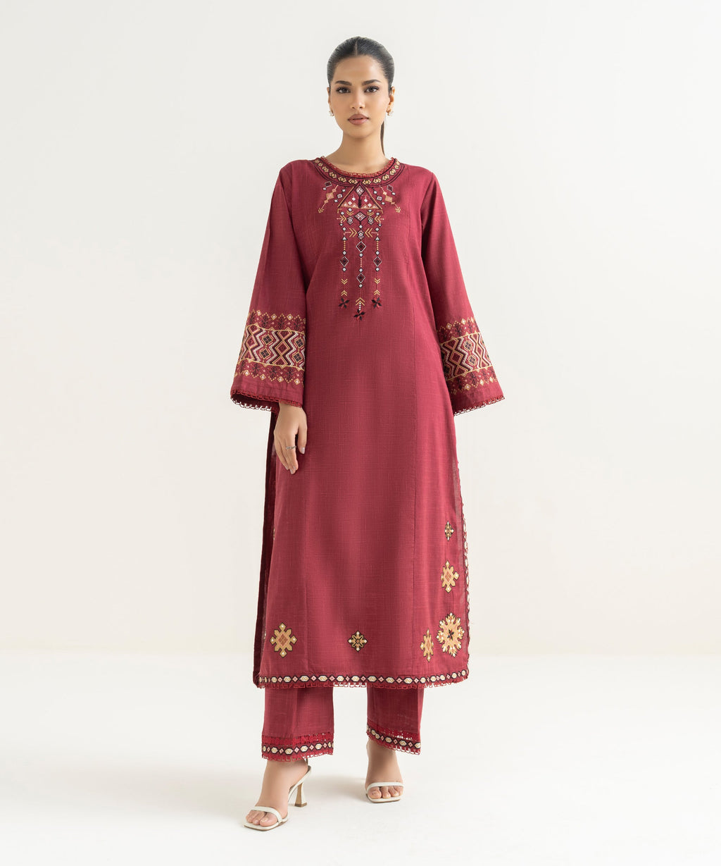 Embroidered Blended Slub Shirt