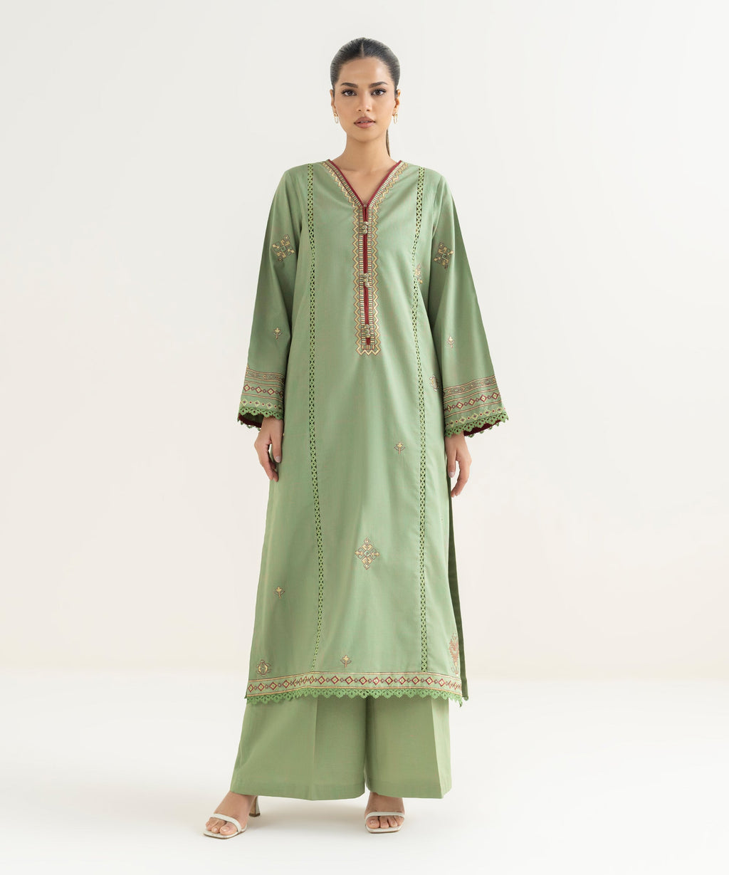 Embroidered Blended Slub Shirt