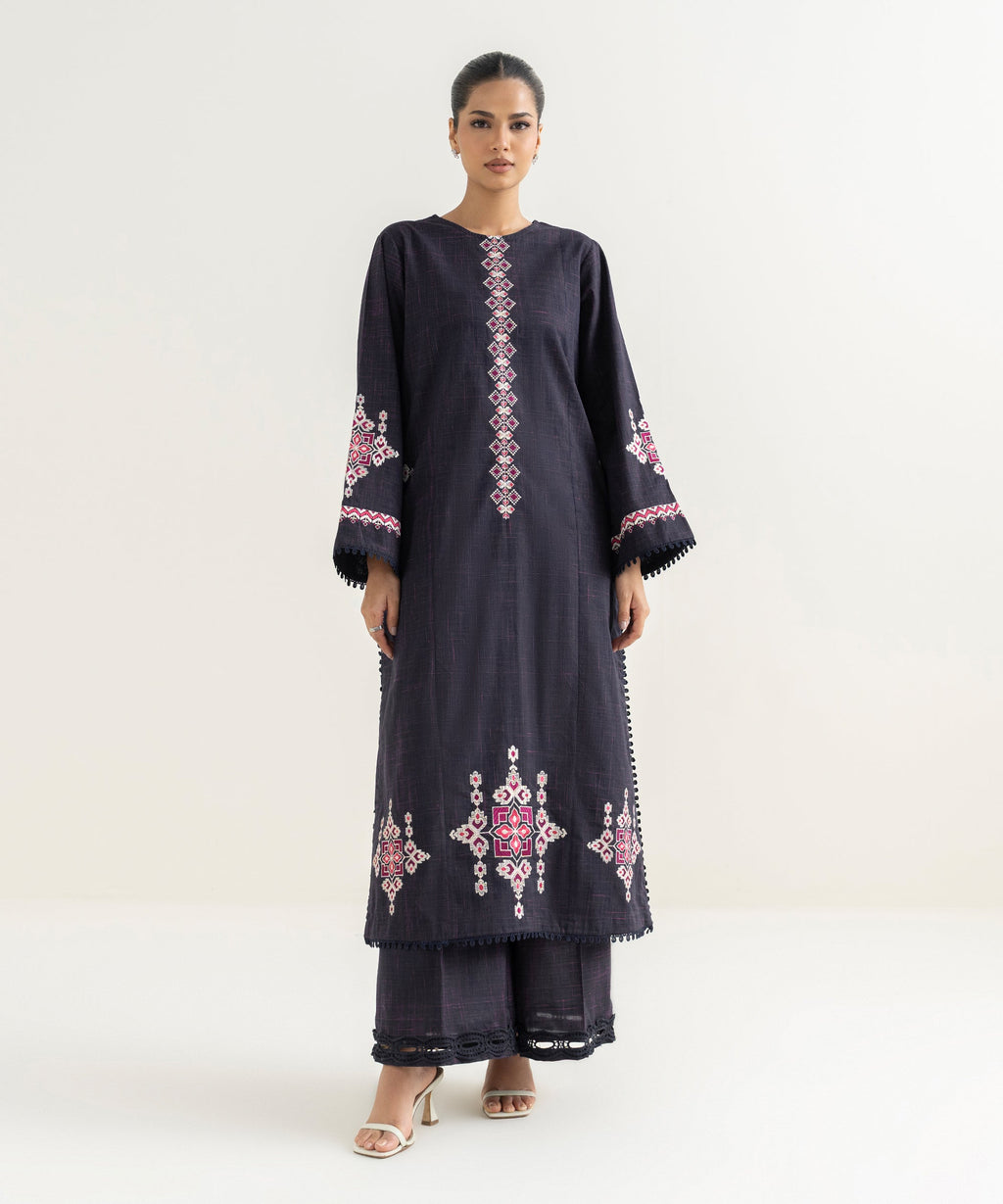 Embroidered Blended Slub Shirt