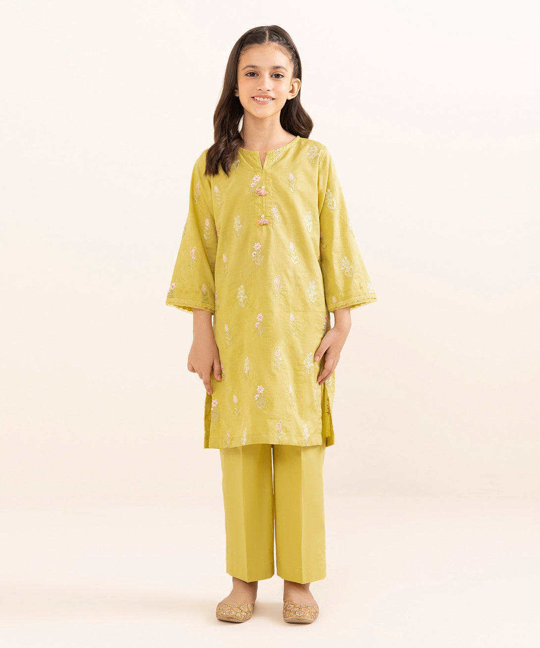 Mommy & Me Girls Two Piece Cotton Jacquard Embroidered Suit