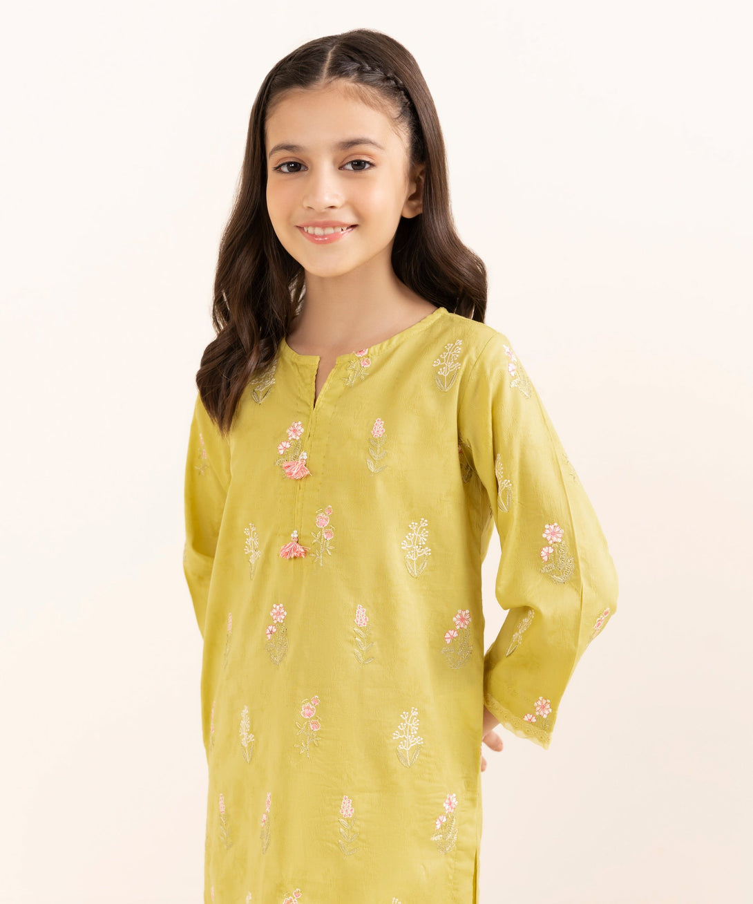 Mommy & Me Girls Two Piece Cotton Jacquard Embroidered Suit