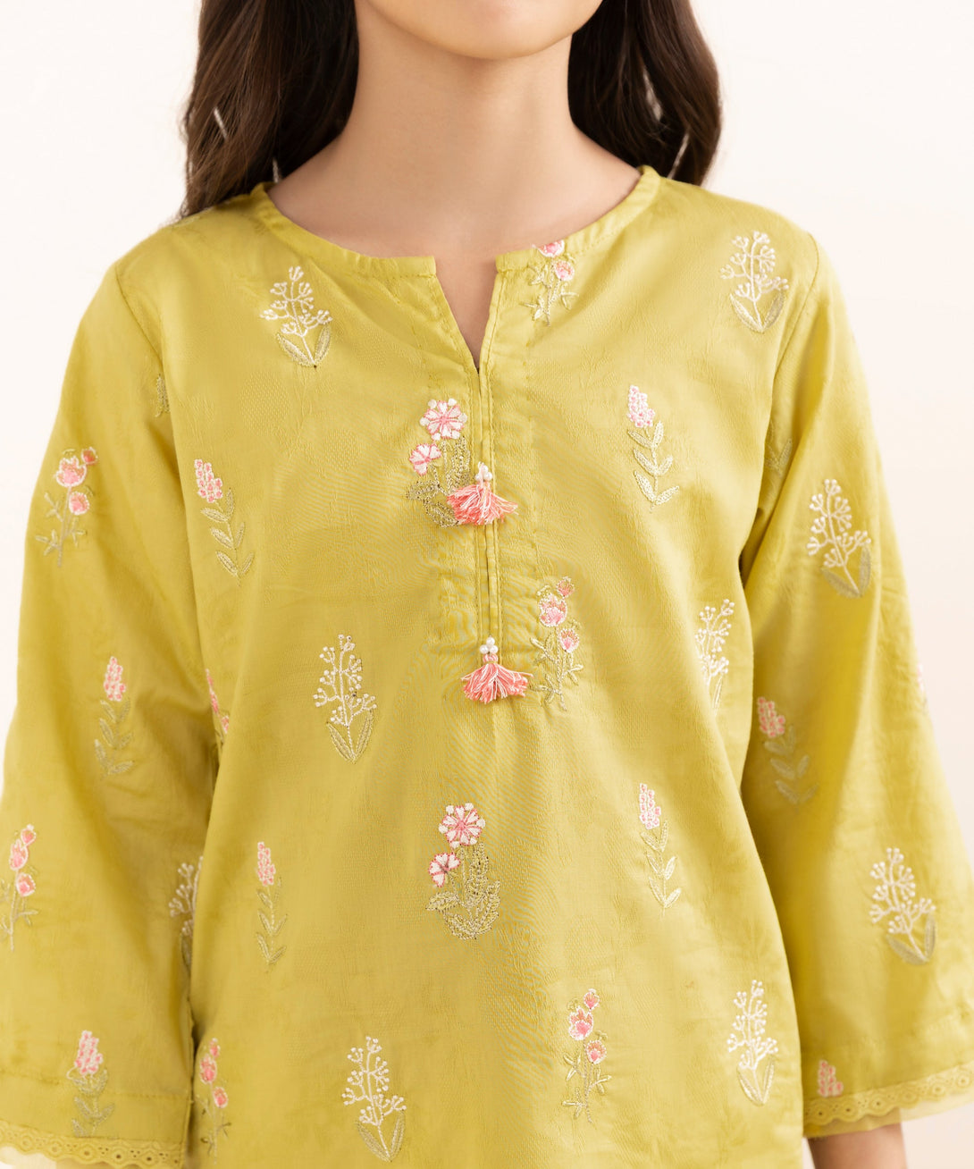 Mommy & Me Girls Two Piece Cotton Jacquard Embroidered Suit