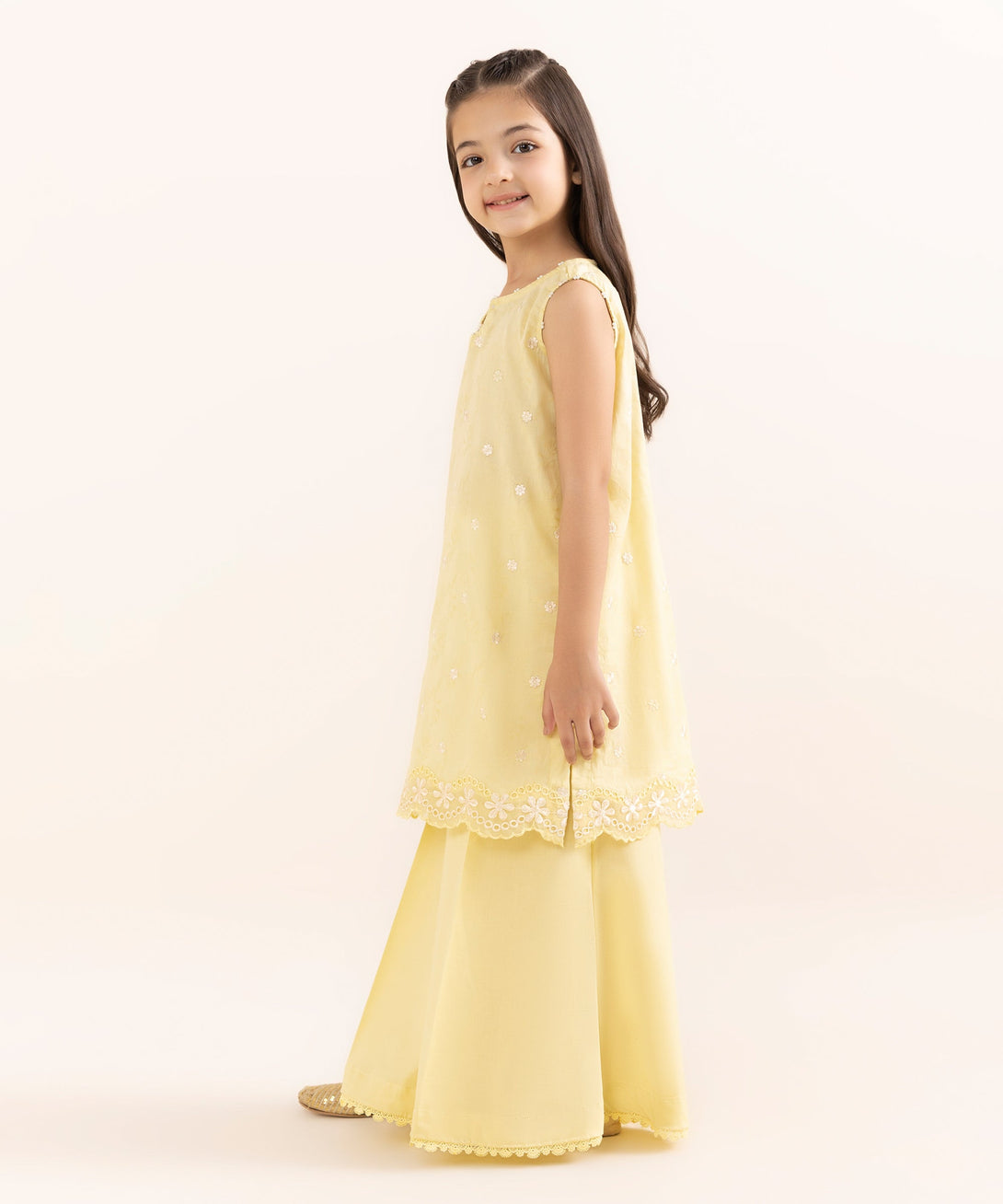 Mommy & Me Girls Two Piece Cotton Jacquard Embroidered Suit