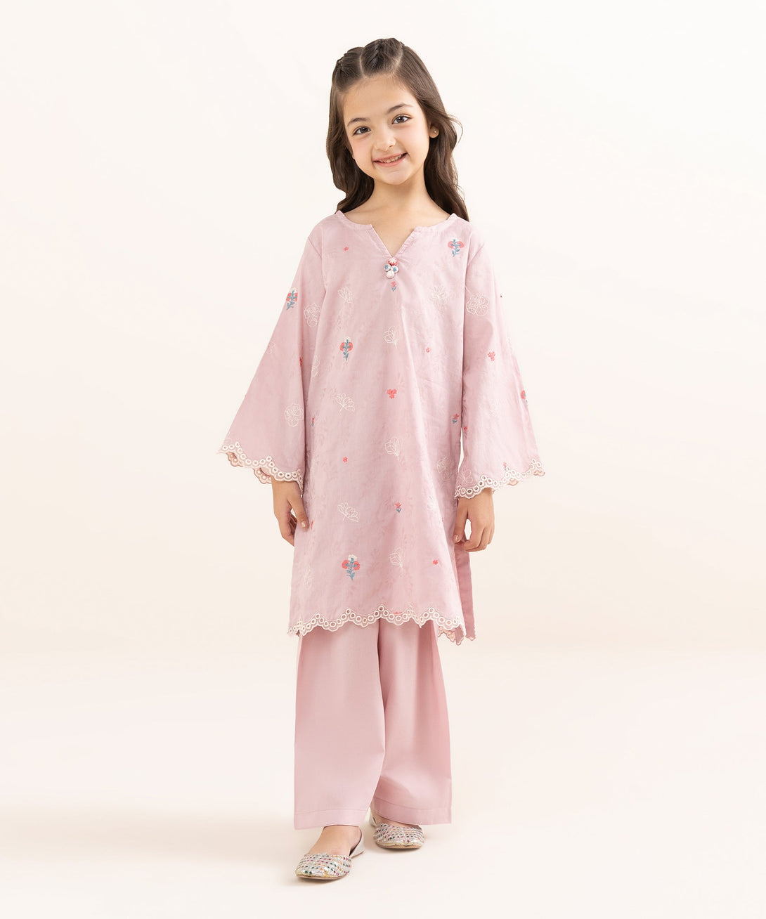 Mommy & Me Girls Two Piece Cotton Jacquard Embroidered Suit