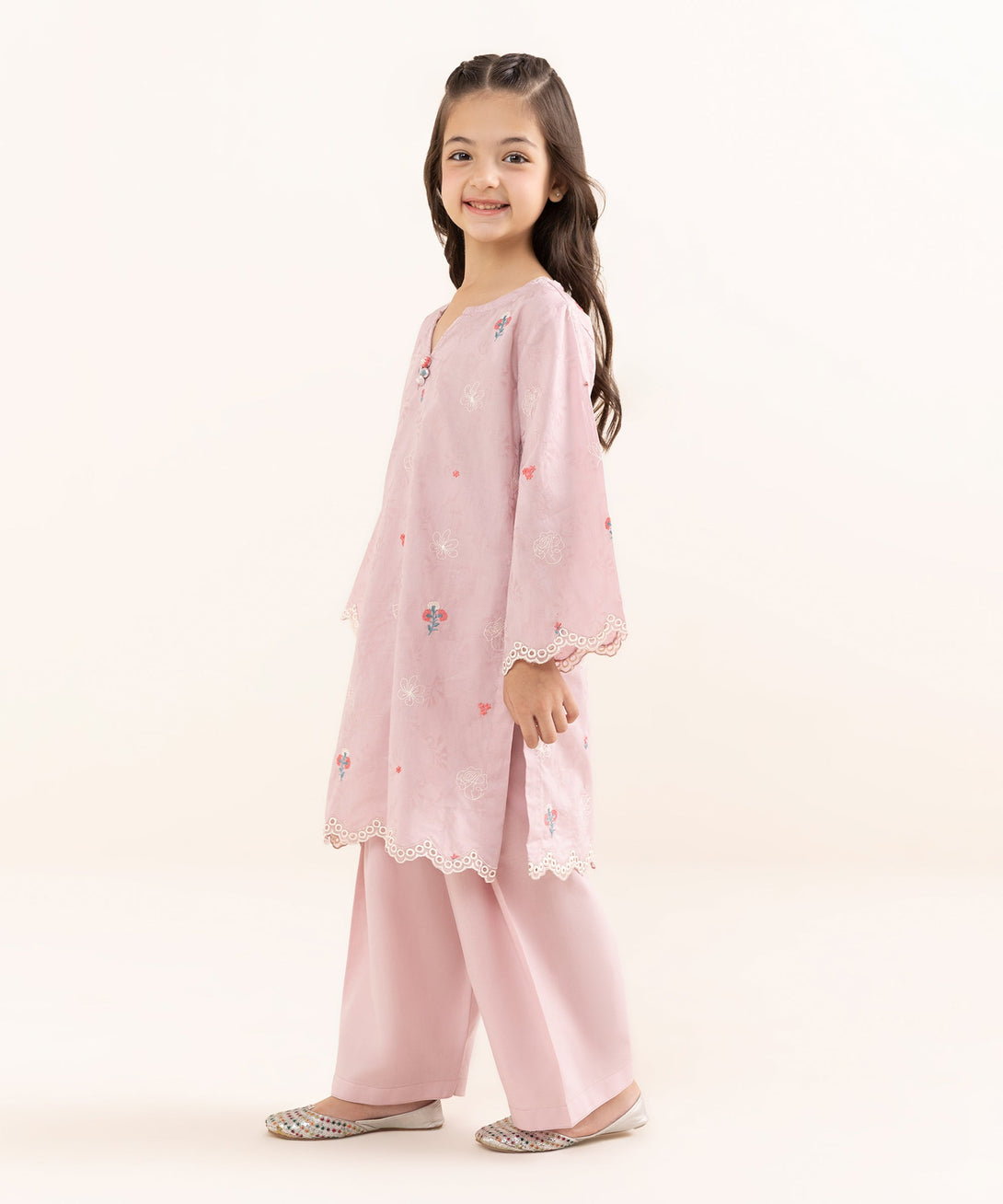 Mommy & Me Girls Two Piece Cotton Jacquard Embroidered Suit
