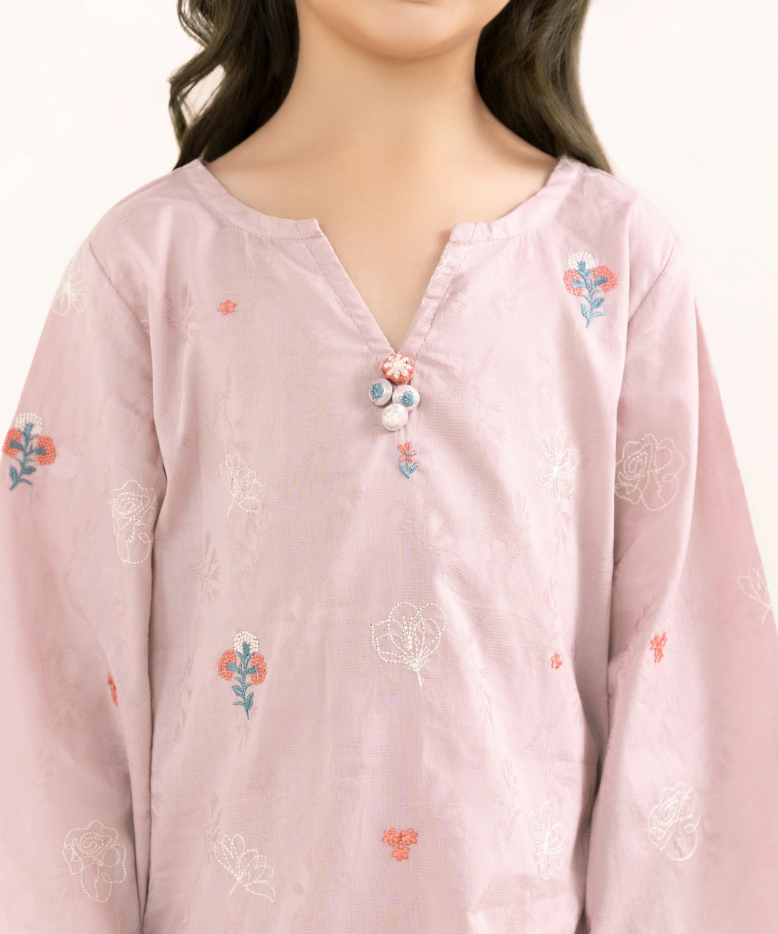 Mommy & Me Girls Two Piece Cotton Jacquard Embroidered Suit