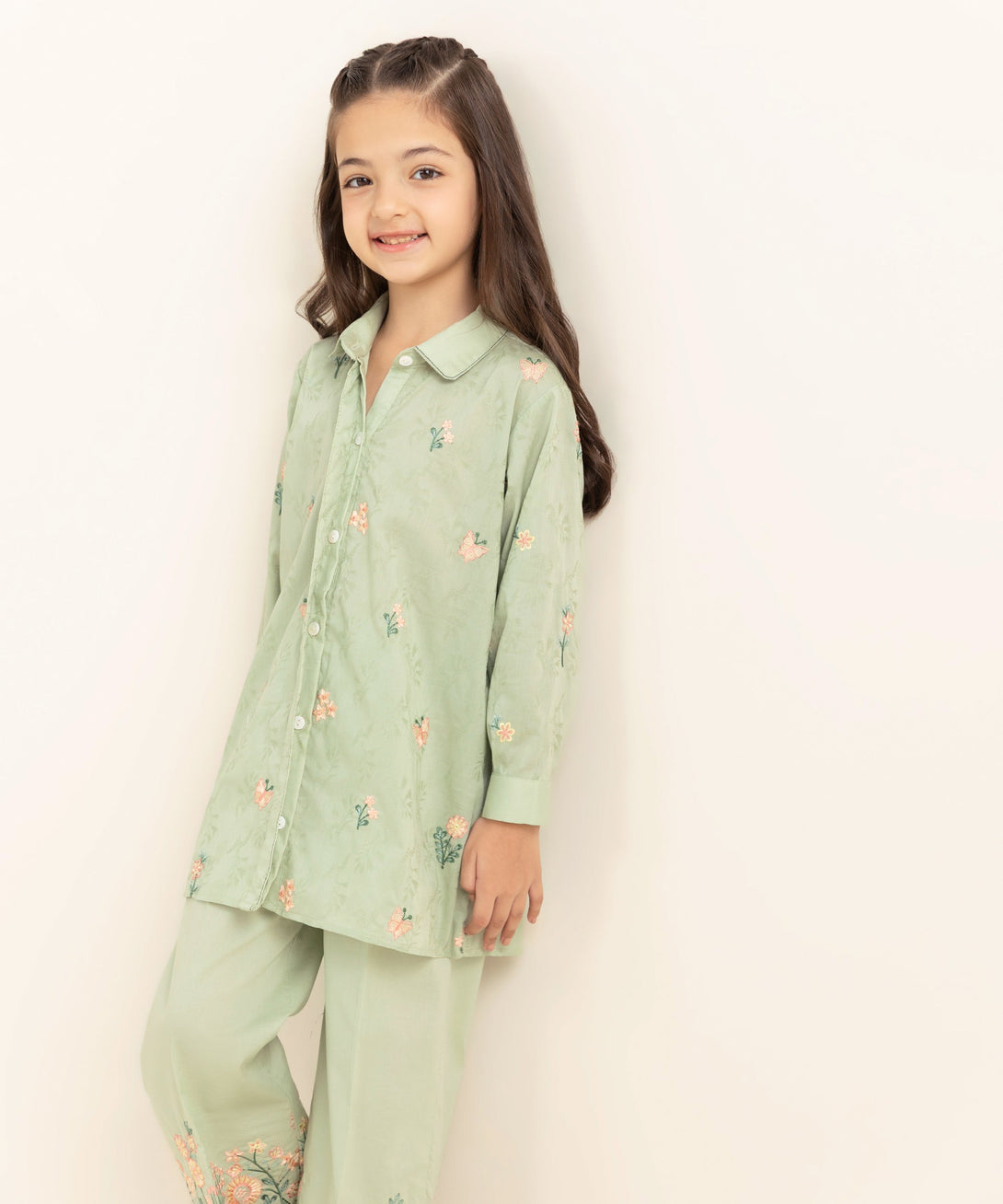 Mommy & Me Girls Two Piece Cotton Jacquard Embroidered Suit