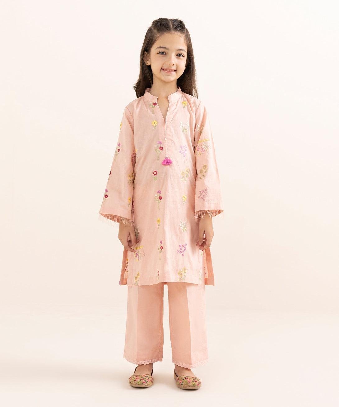 Mommy & Me Girls Two Piece Cotton Jacquard Embroidered Suit