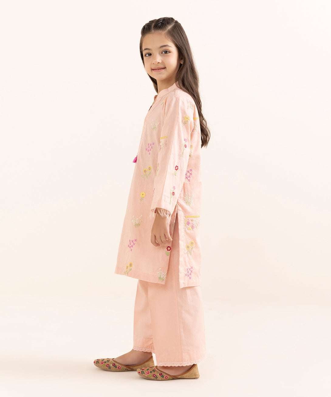Mommy & Me Girls Two Piece Cotton Jacquard Embroidered Suit