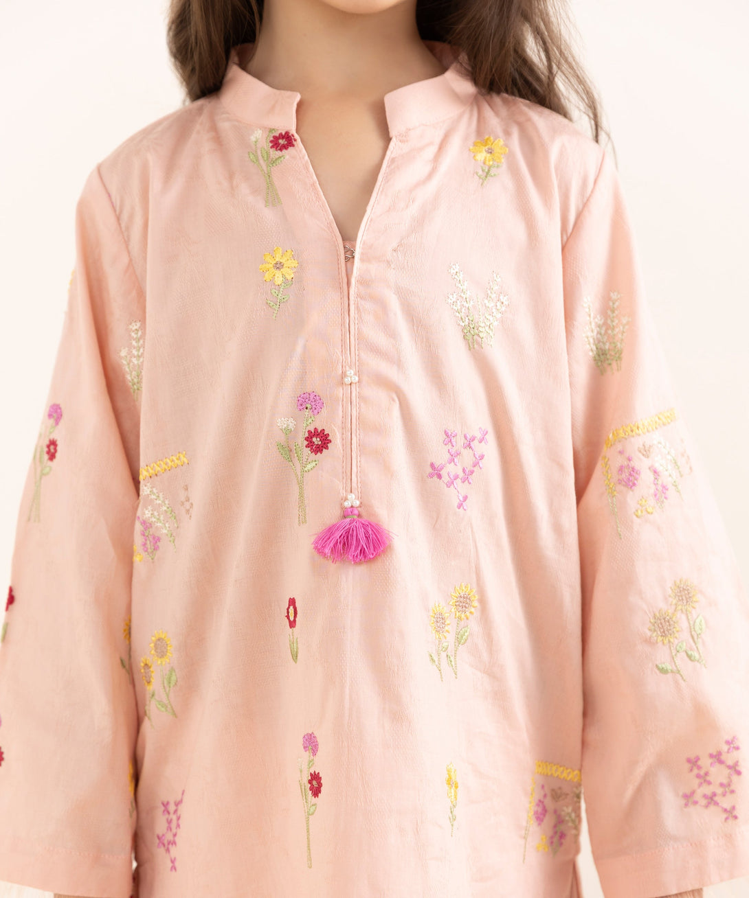 Mommy & Me Girls Two Piece Cotton Jacquard Embroidered Suit