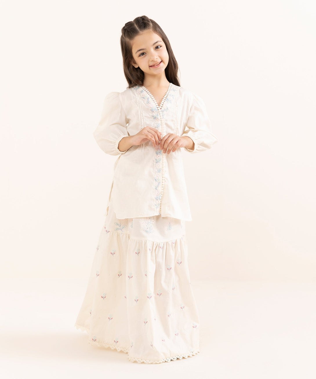 Mommy & Me Girls Two Piece Cotton Jacquard Embroidered Suit