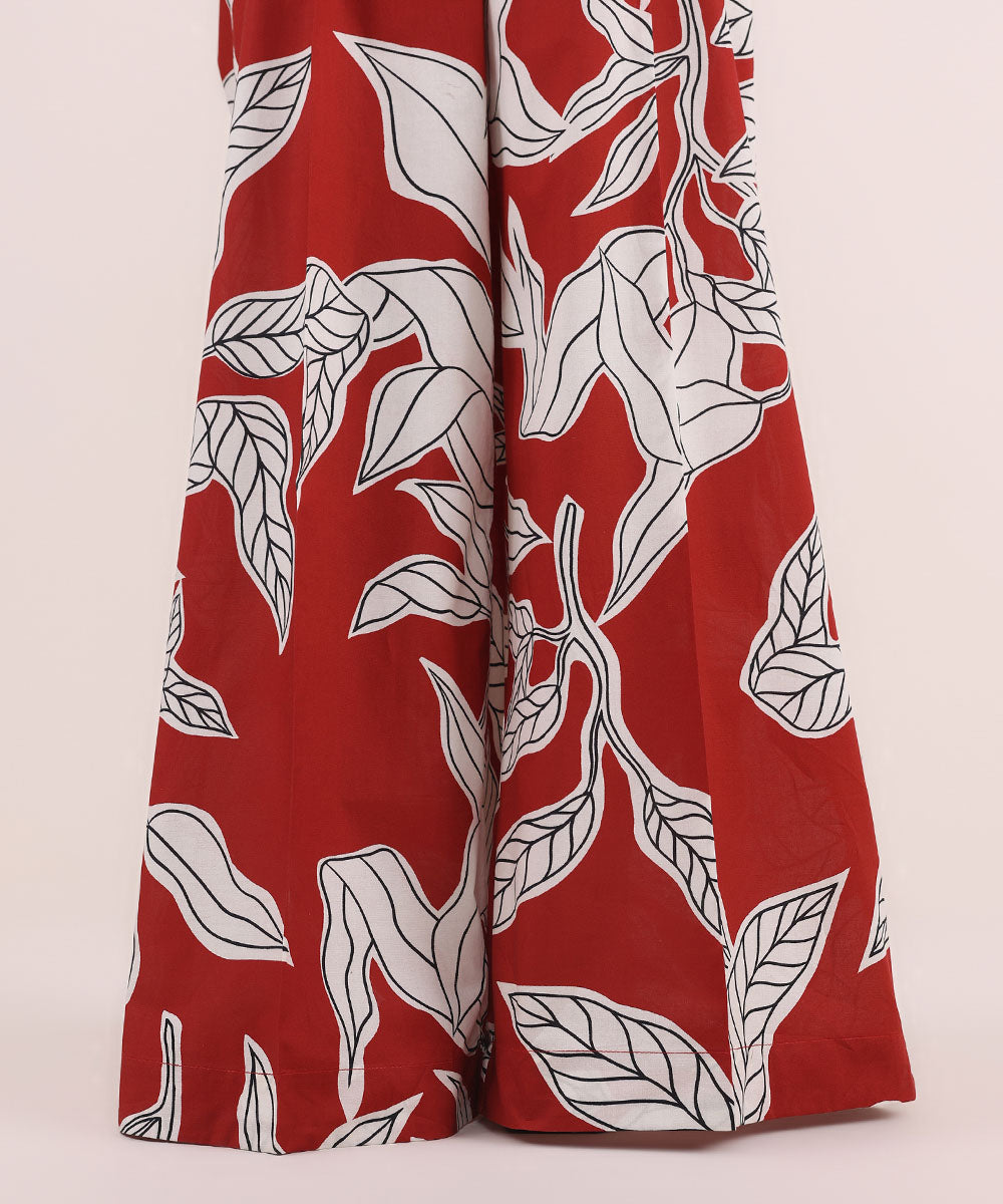 Women's Pret Cambric Red Printed Flared Pants