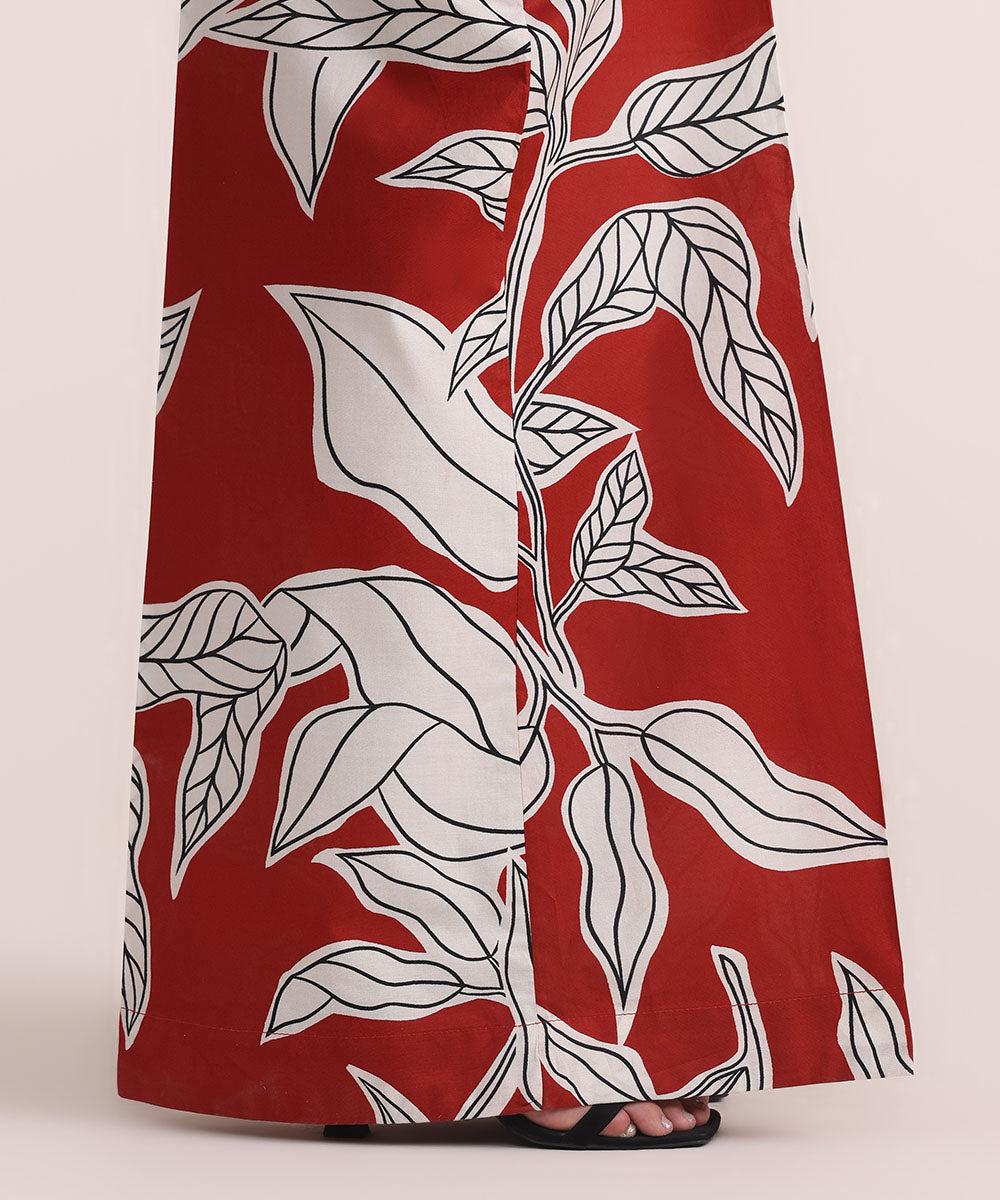 Women's Pret Cambric Red Printed Flared Pants