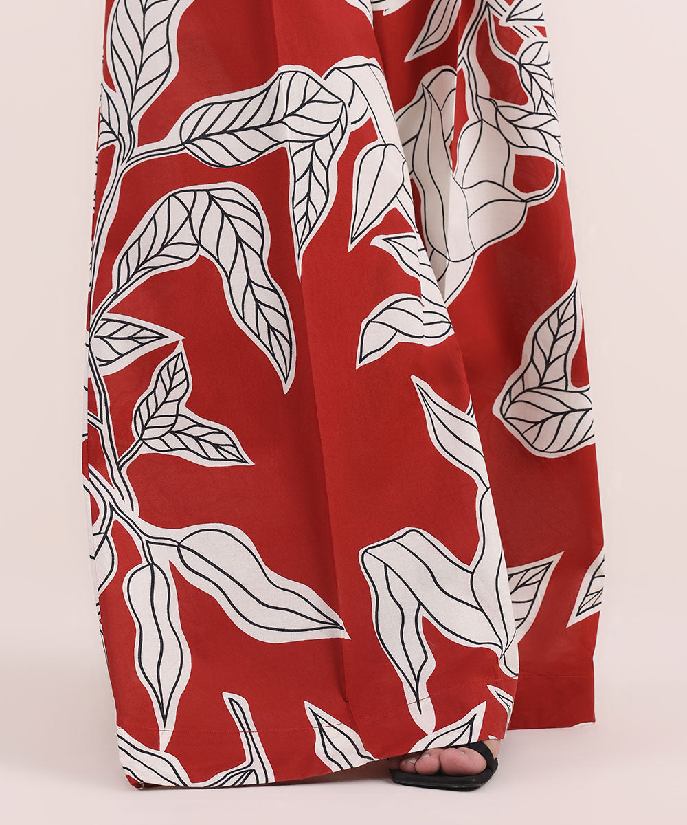 Women's Pret Cambric Red Printed Flared Pants