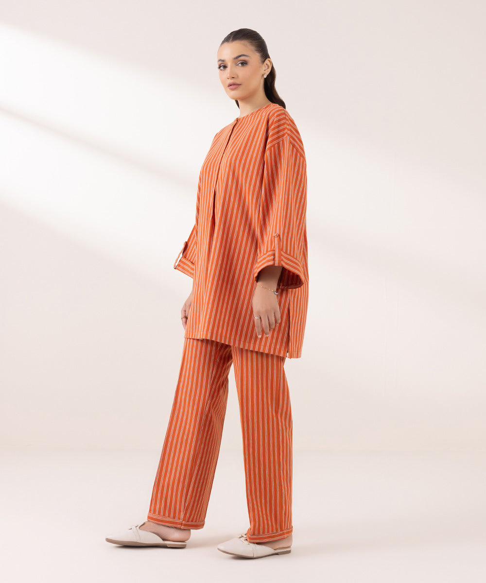 Women's Pret Yarn Dyed Solid Orange Boxy Shirt