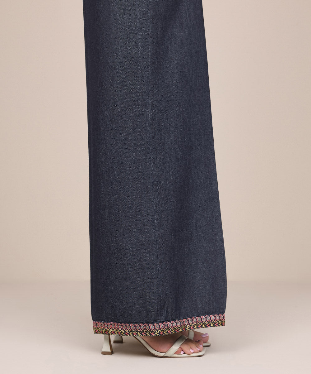 Women's Pret Denim Blue Embroidered Culottes