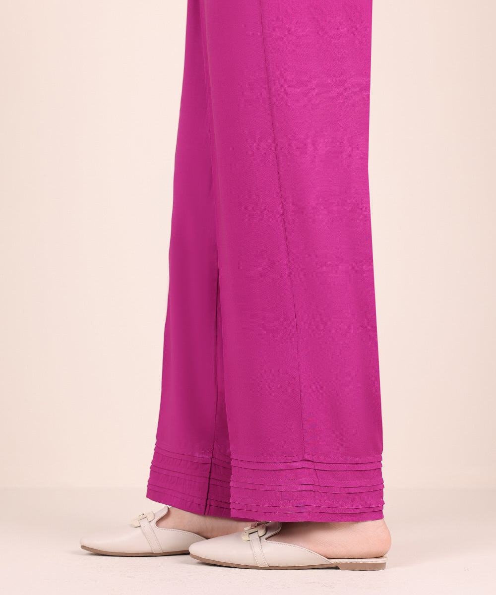 Women's Pret Linen Pink Solid Straight Pants