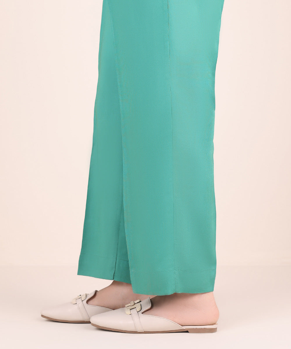 Women's Pret Linen Blue Solid Straight Pants