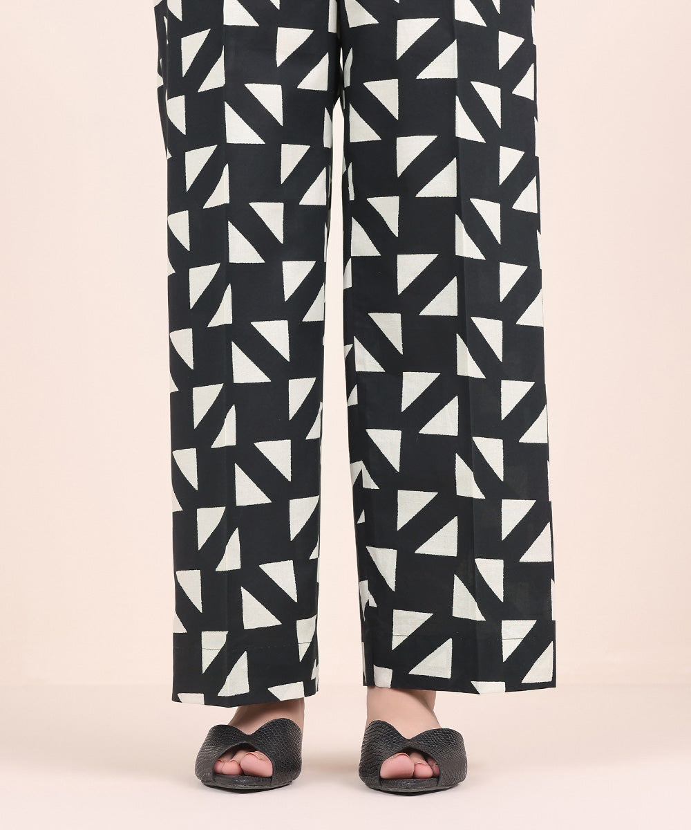 Women's Pret Cambric Black Printed Straight Pants