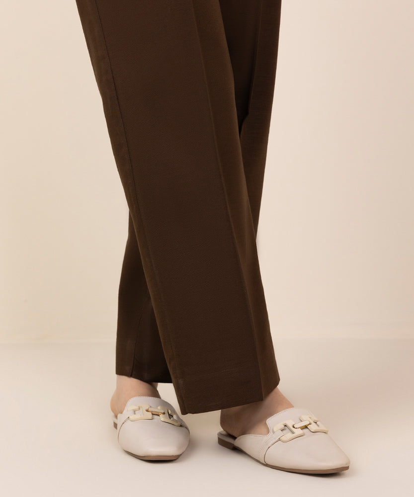 Women's Pret Chocolate Brown Solid Khaddar Straight Pants