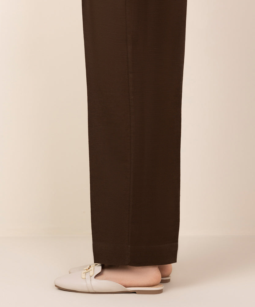 Women's Pret Chocolate Brown Solid Khaddar Straight Pants