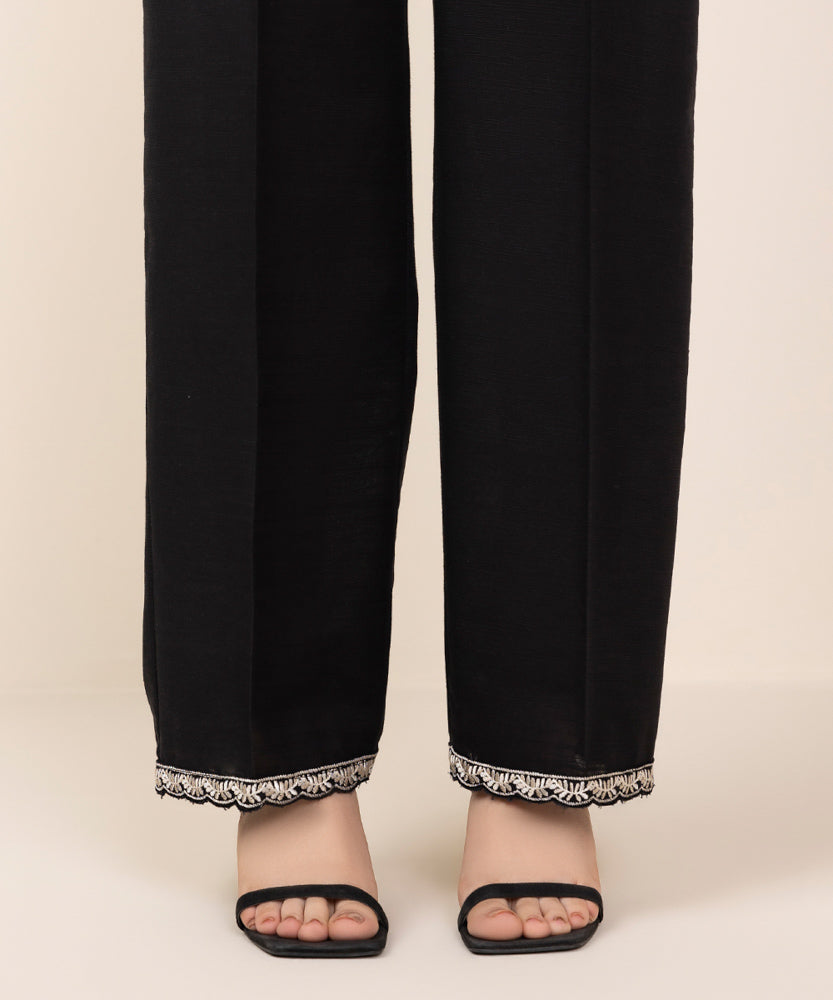 Women's Pret Black Embroidered Khaddar Straight Pants