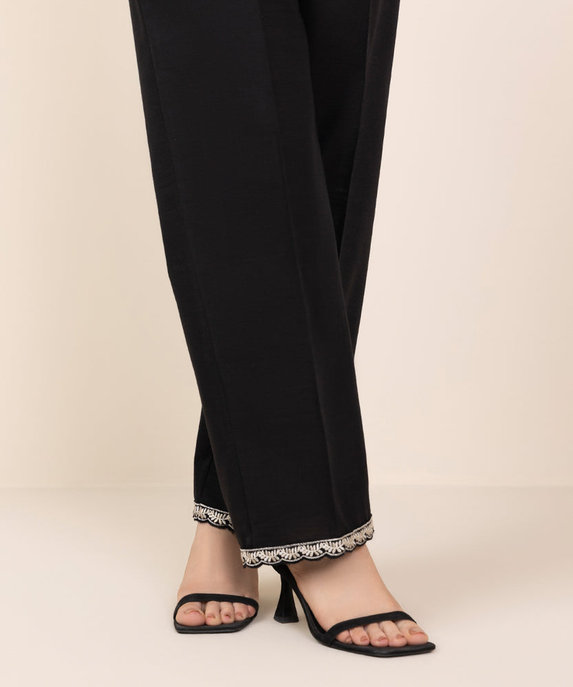 Women's Pret Black Embroidered Khaddar Straight Pants