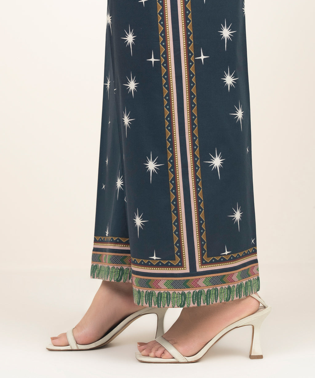 Women's RTW Cambric Printed Blue Culottes