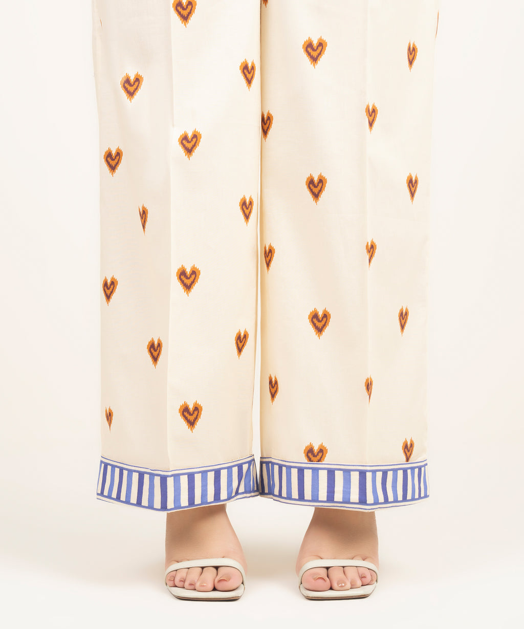Women's RTW Cambric Printed Off White Culottes
