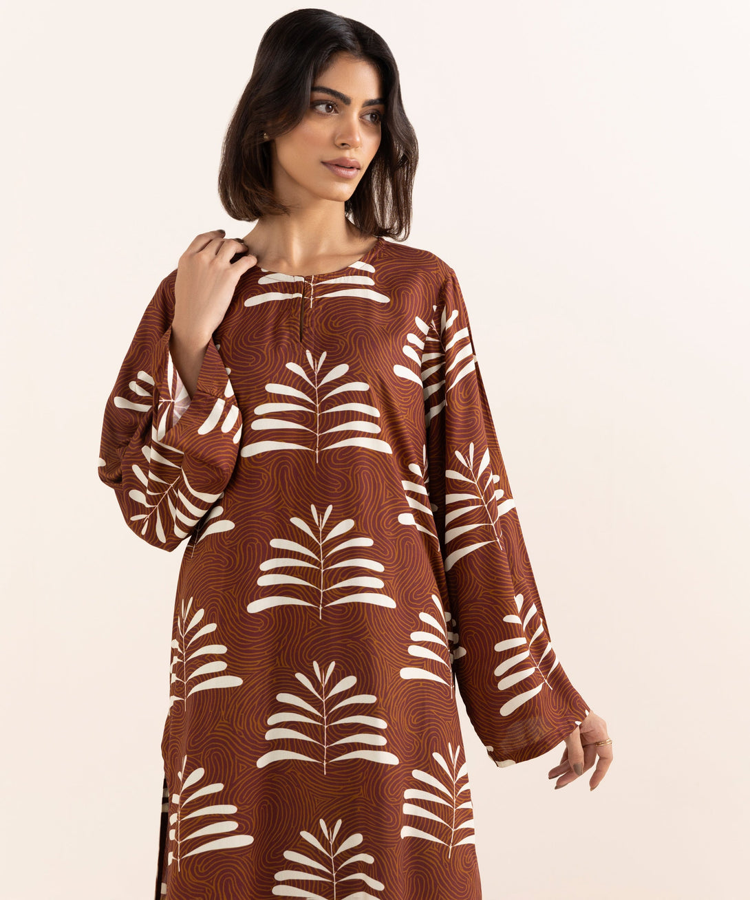 Women's RTW Arabic Lawn Red Printed A-Line Shirt