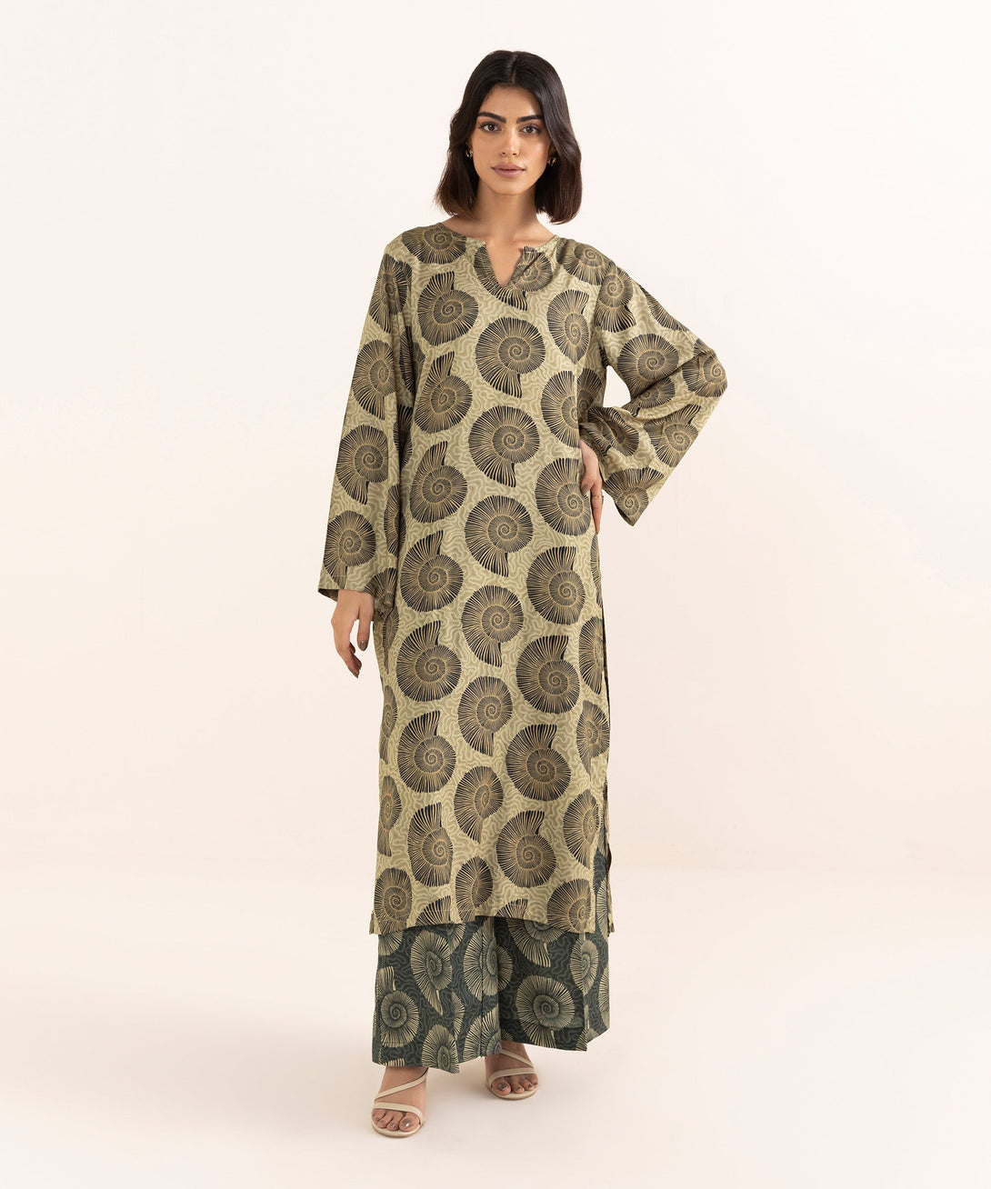 Women's RTW Arabic Lawn Brown Printed A-Line Shirt