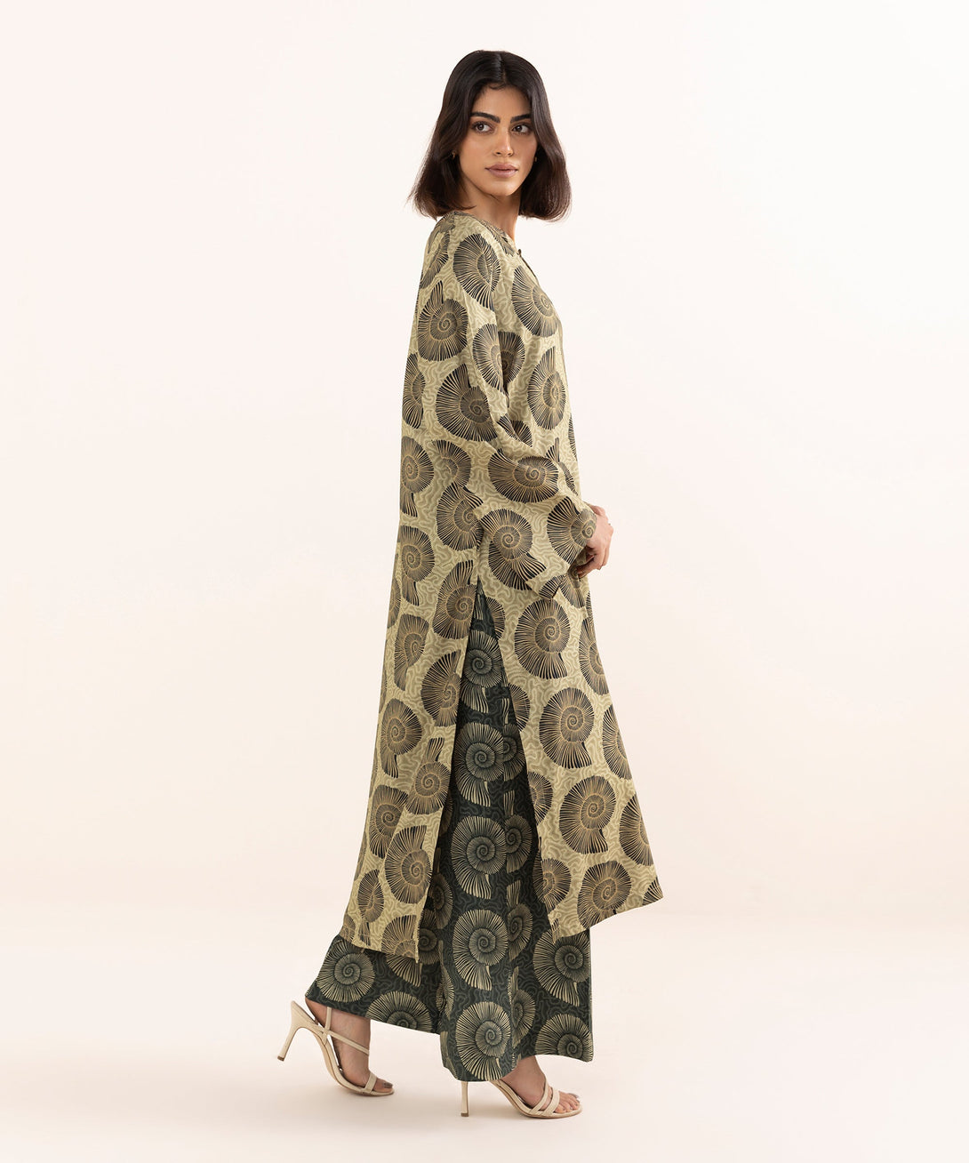Women's RTW Arabic Lawn Brown Printed A-Line Shirt