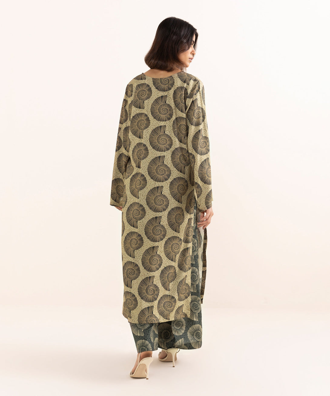 Women's RTW Arabic Lawn Brown Printed A-Line Shirt