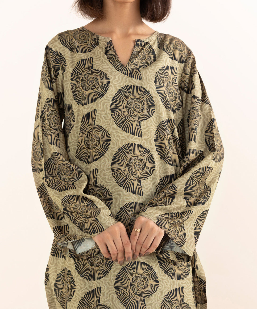 Women's RTW Arabic Lawn Brown Printed A-Line Shirt