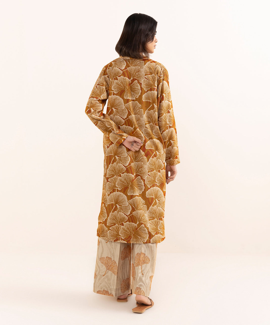 Women's RTW Arabic Lawn Brown Printed A-Line Shirt