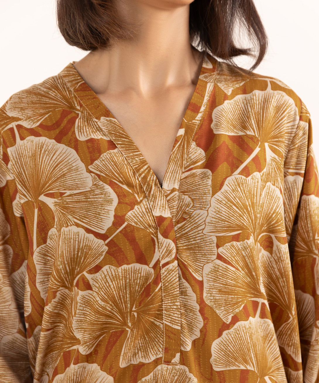 Women's RTW Arabic Lawn Brown Printed A-Line Shirt