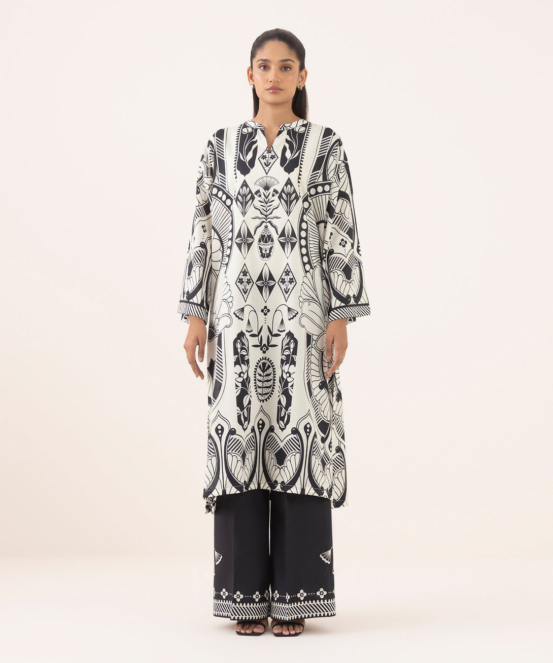 Women's RTW Dobby Multi Printed Drop Shoulder Shirt