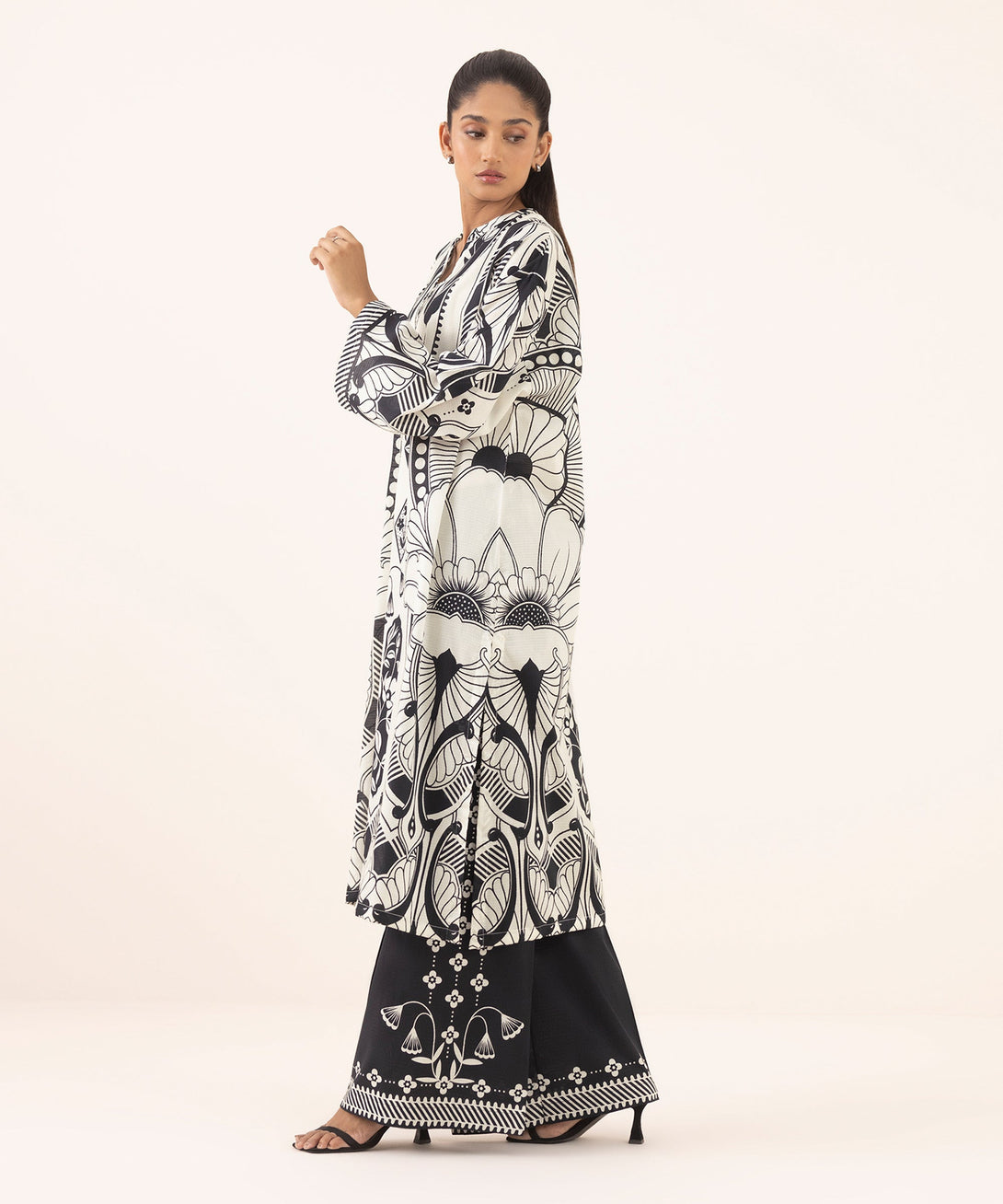 Women's RTW Dobby Multi Printed Drop Shoulder Shirt
